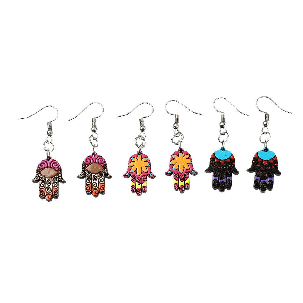 ASSORTED WOOD HAMSA EARRINGS