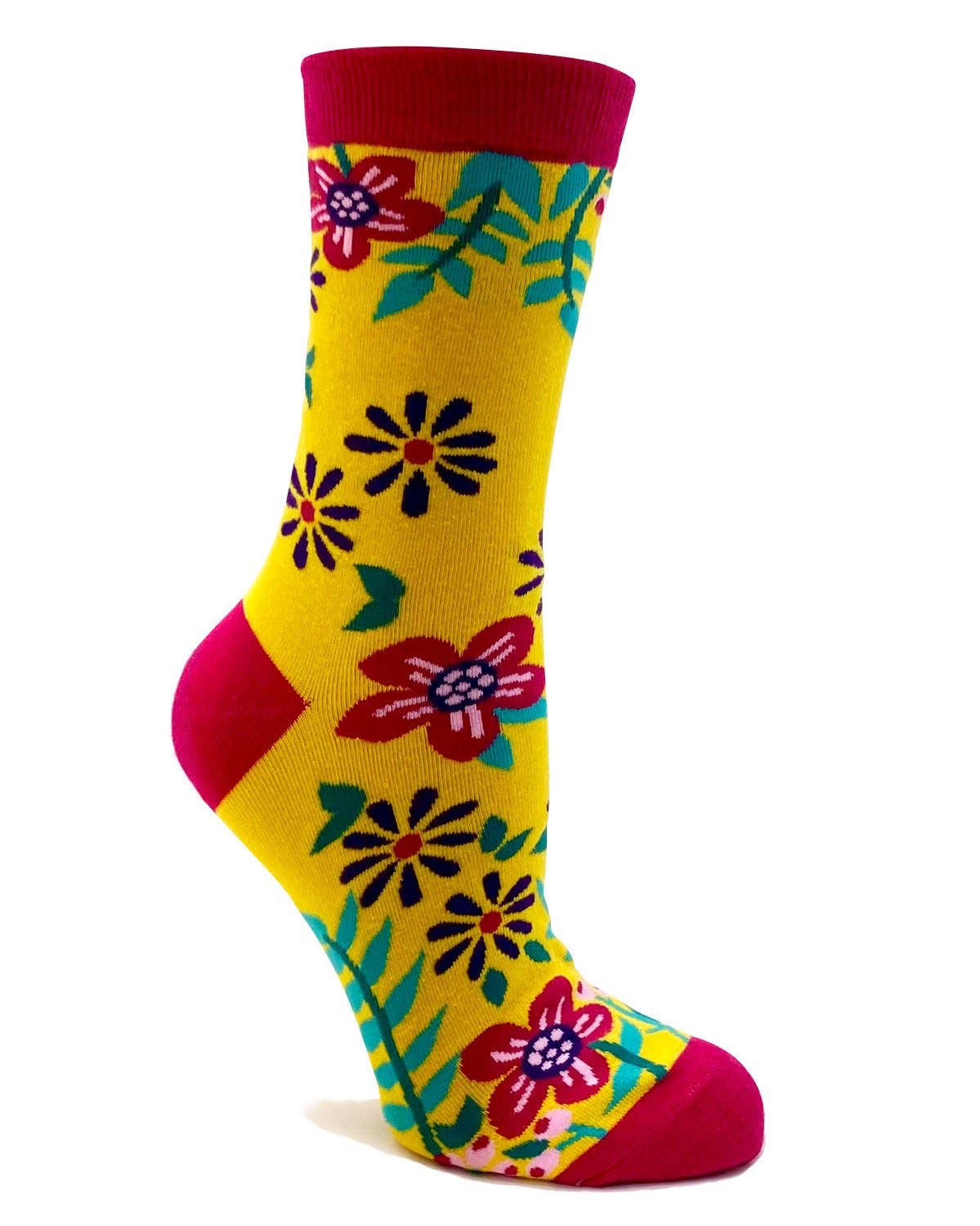 Colorful floral-patterned sock on a white background