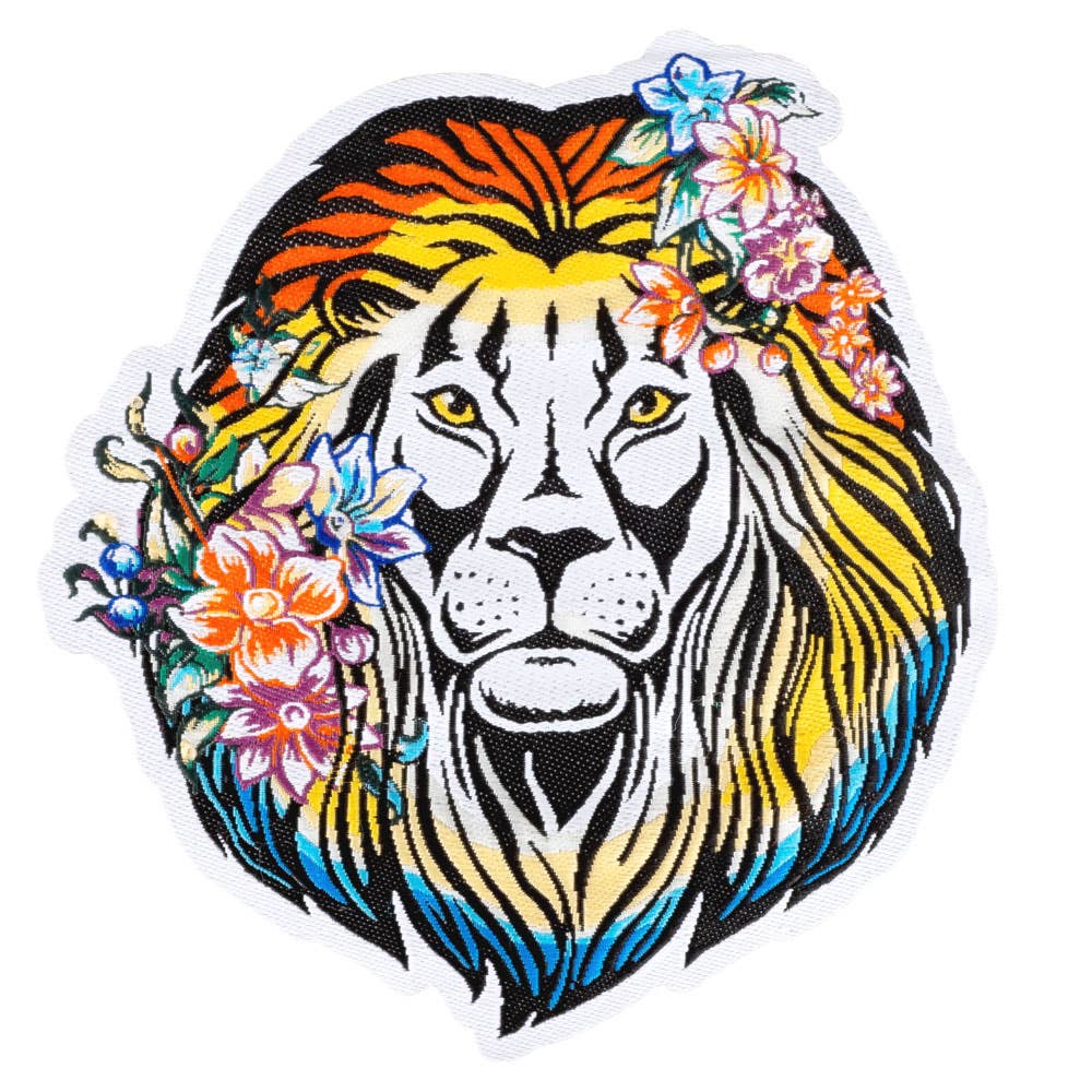 Lion With Flowers Embroidered Patch