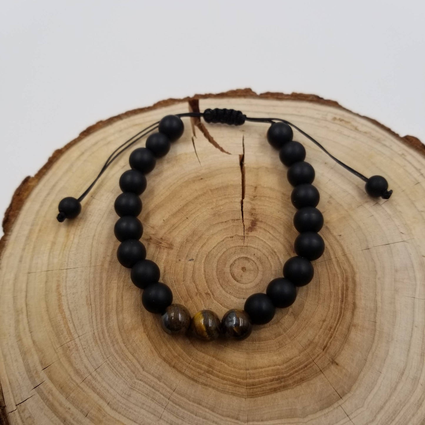 Father's Day Tiger Eye Stone & Black Frosted Stone Bracelet