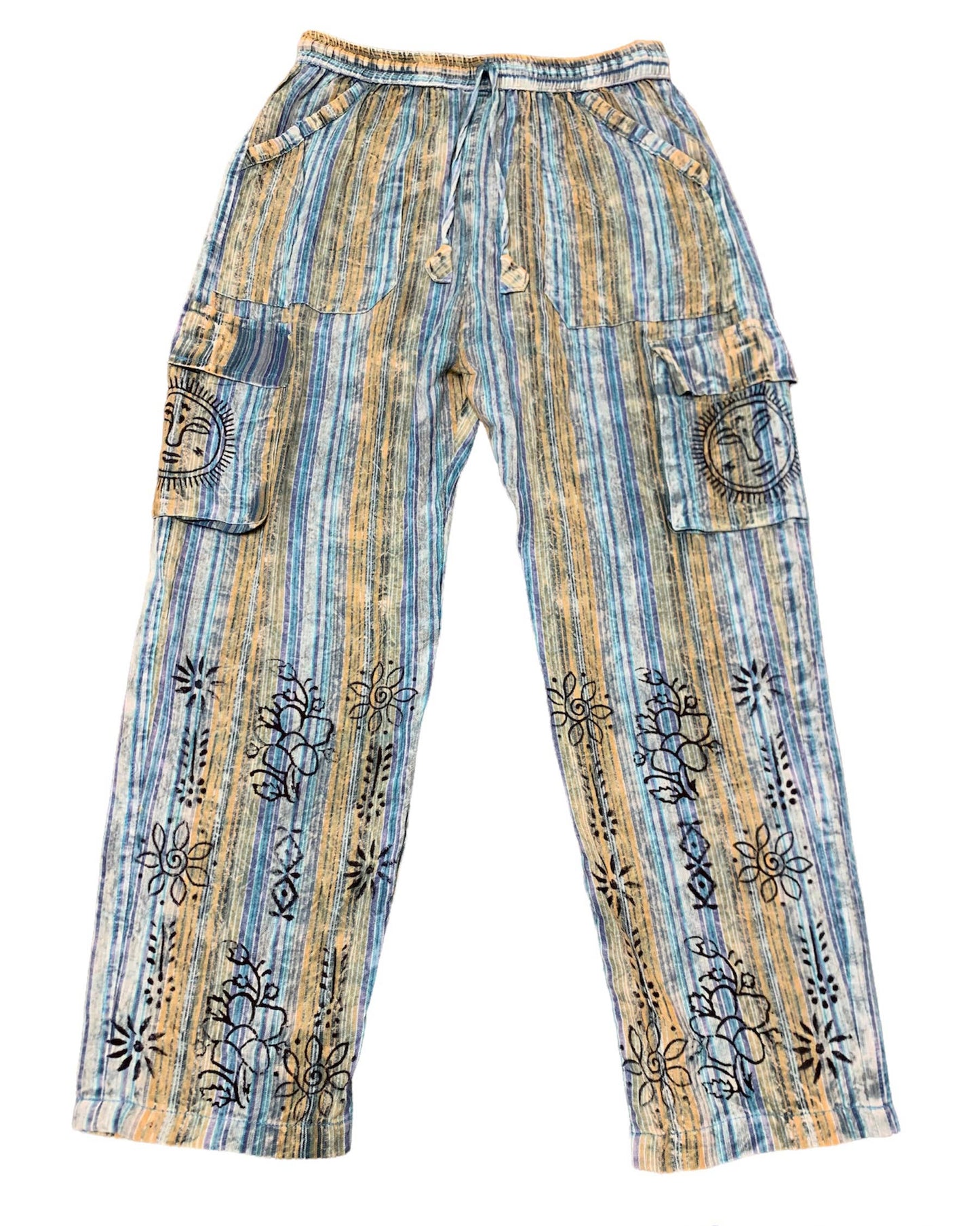 Cotton Blue Multi Box Pocket Block Print Trouser D143