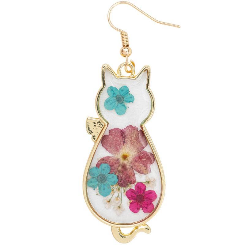 CAT SHAPED DRIED FLOWER EARRINGS