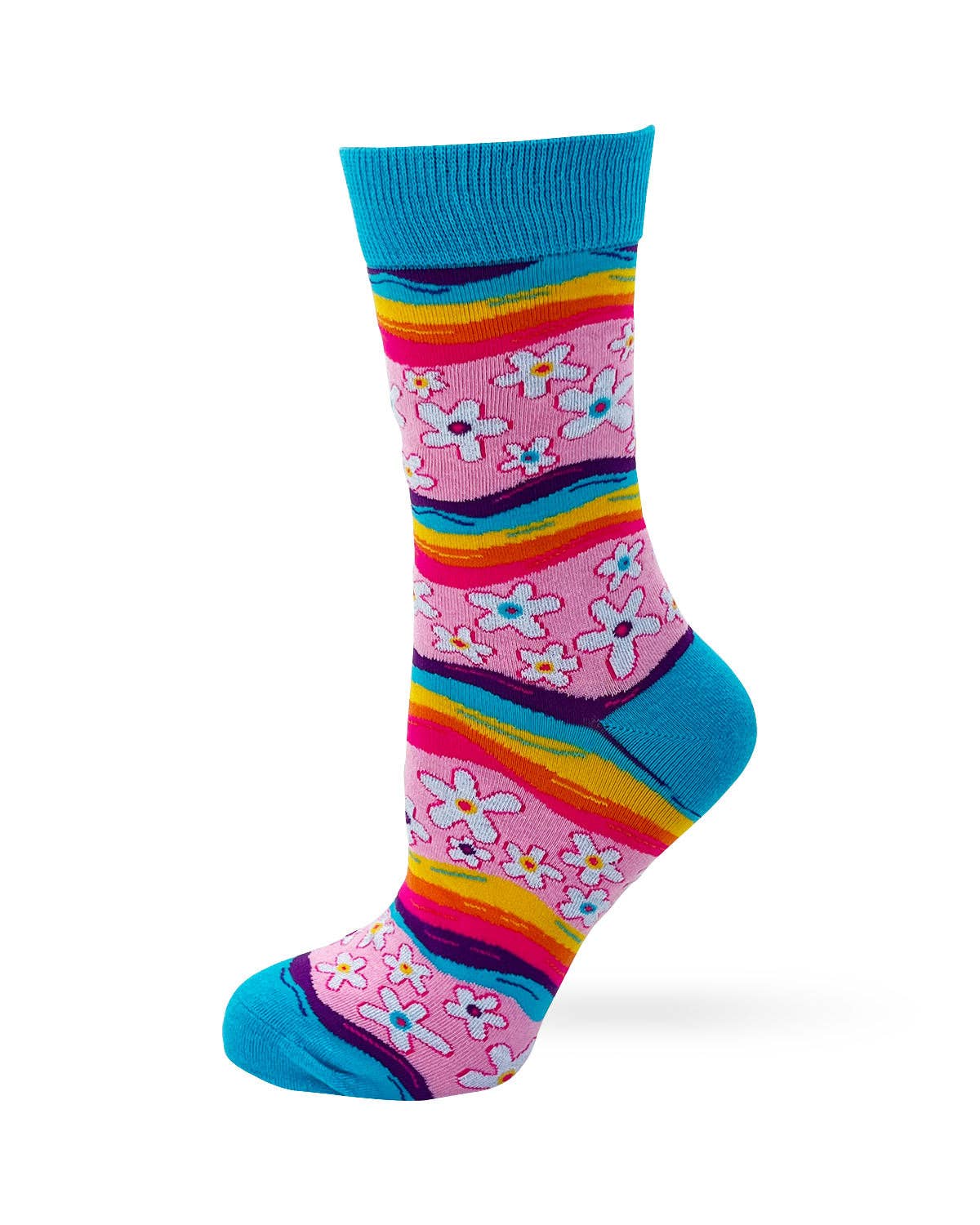 Colorful sock with floral patterns on a white background
