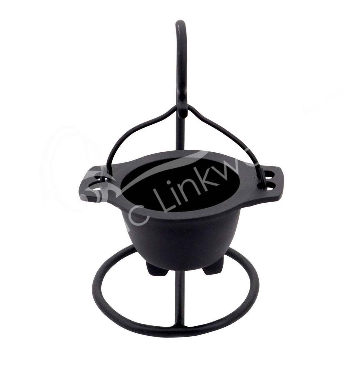 INCENSE HOLDER - BLACK METAL HANGING BOWL WITH STAND 6"H