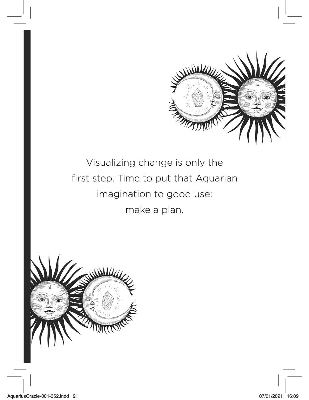 Black and white illustration with zodiac symbols and text on a white background