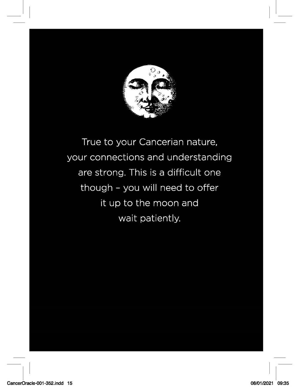 Black and white image with a moon face illustration and text on a black background