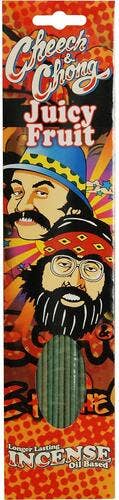 Cheech & Chong Juicy Fruit Incense packaging with colorful design and characters.