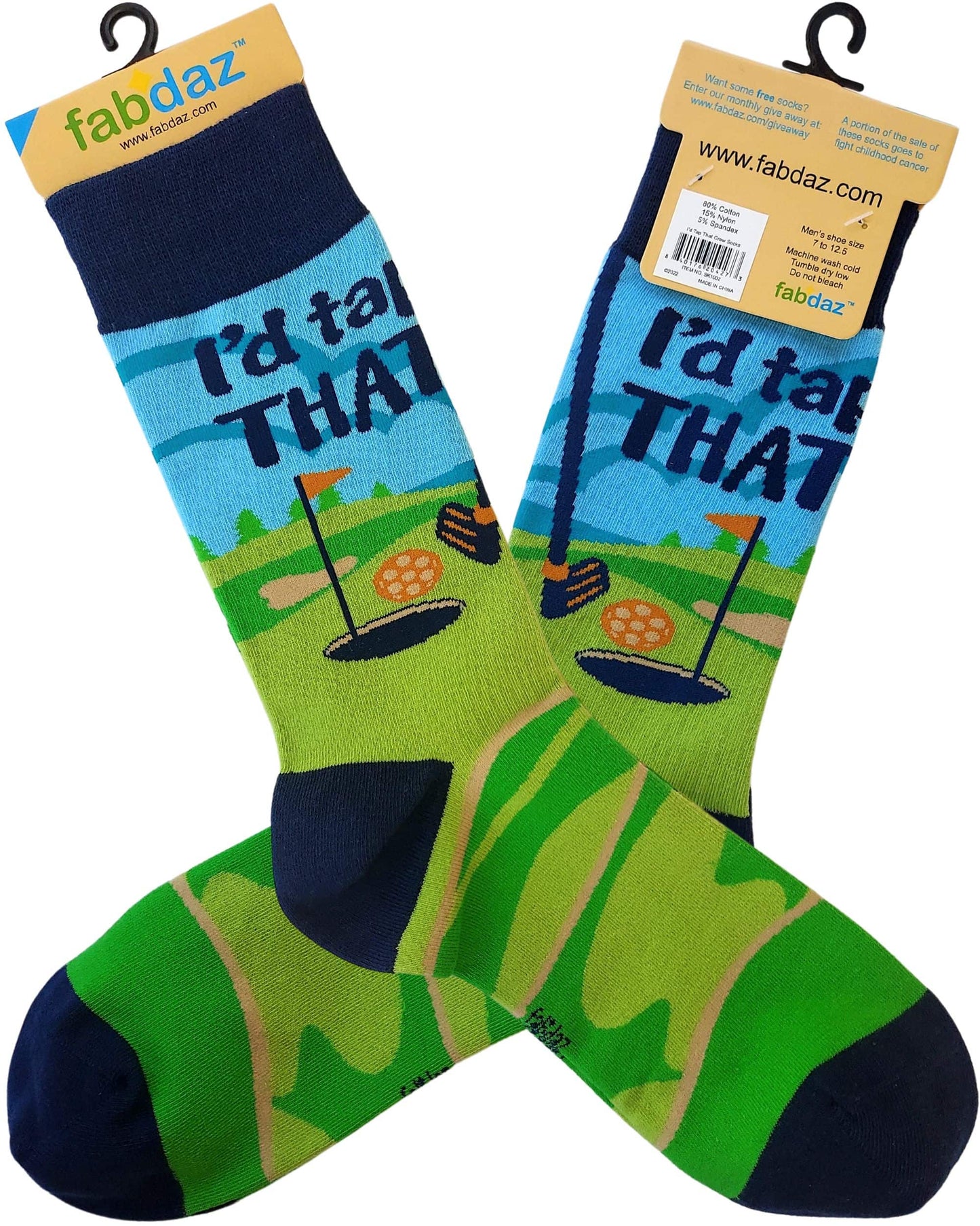 Golf-themed socks with 'I'd take THAT' text, displayed on a white background.