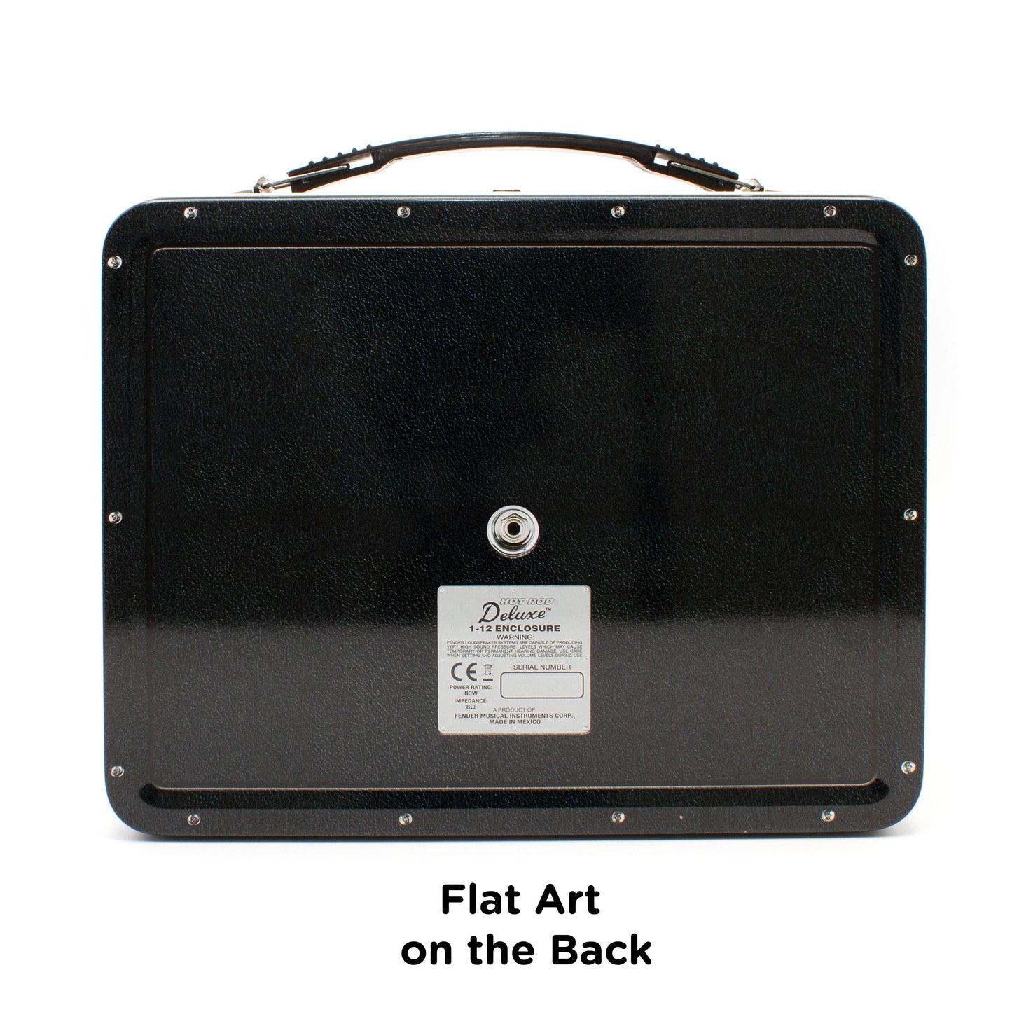 Black guitar amplifier with 'Deluxe' label on a white background