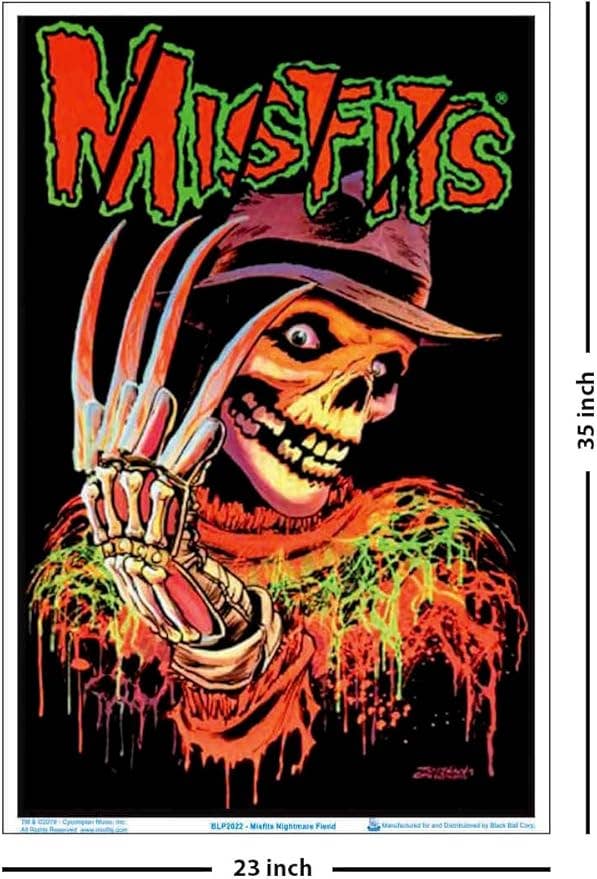 Poster of a skeleton with a red scarf and the word 'Misfits' at the top.
