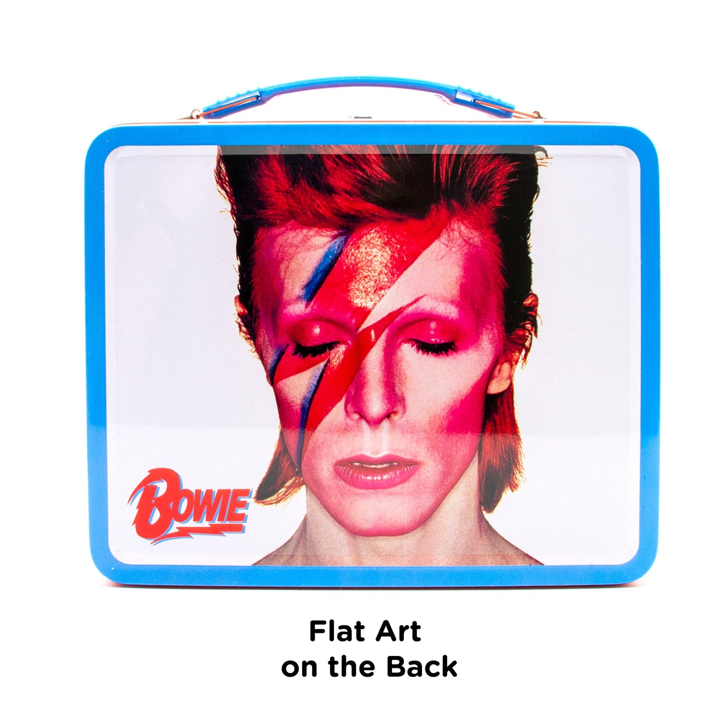 Lunch bag with a graphic of a famous musician and 'Bowie' branding on a white background.