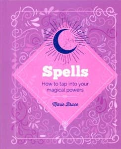 Book cover of 'Spells' by Marie Bruce with decorative elements on a purple background