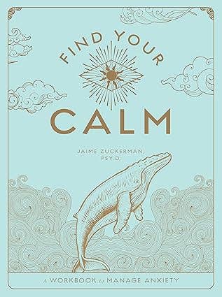 Book cover with whale illustration and text 'Find Your Calm' on a light blue background