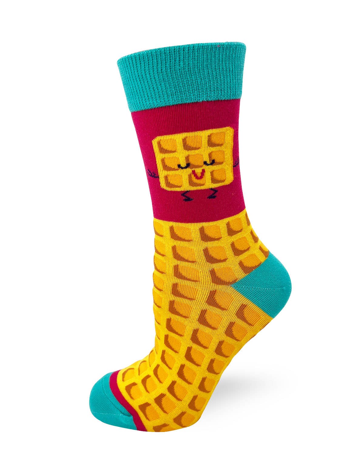 Colorful sock with waffle design on a white background