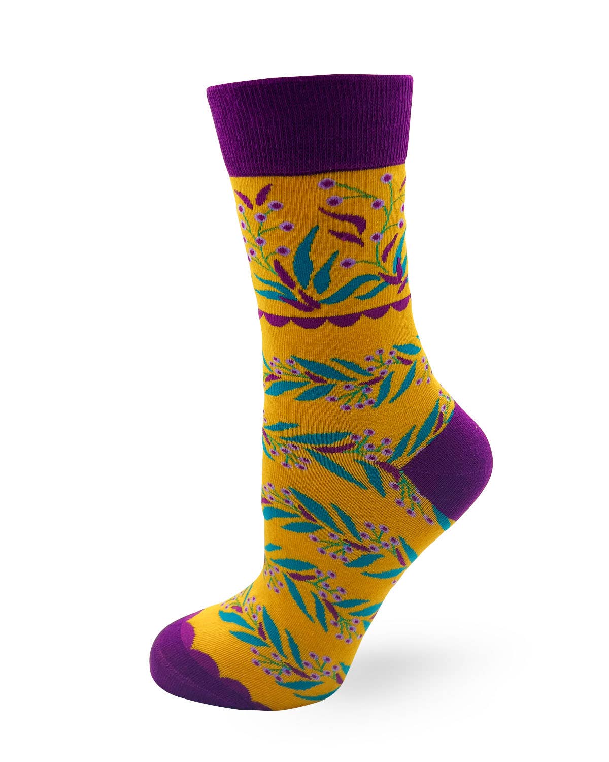 Colorful sock with floral pattern on a white background