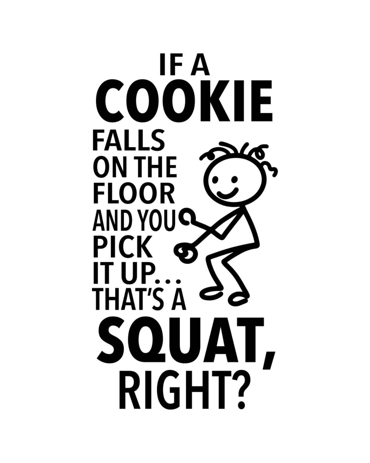 Cartoon character with text about a cookie falling on the floor