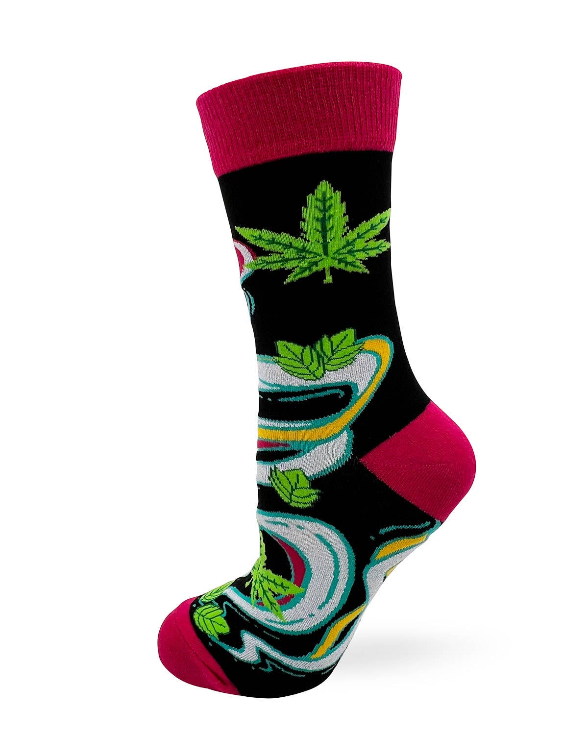 Sock with marijuana leaf design on a black background