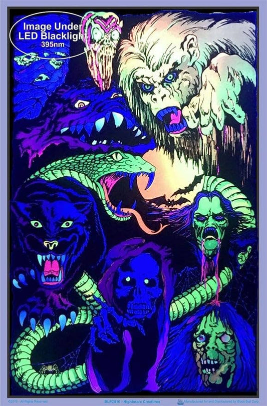 Blacklight Reactive Artwork with Mutant Creatures