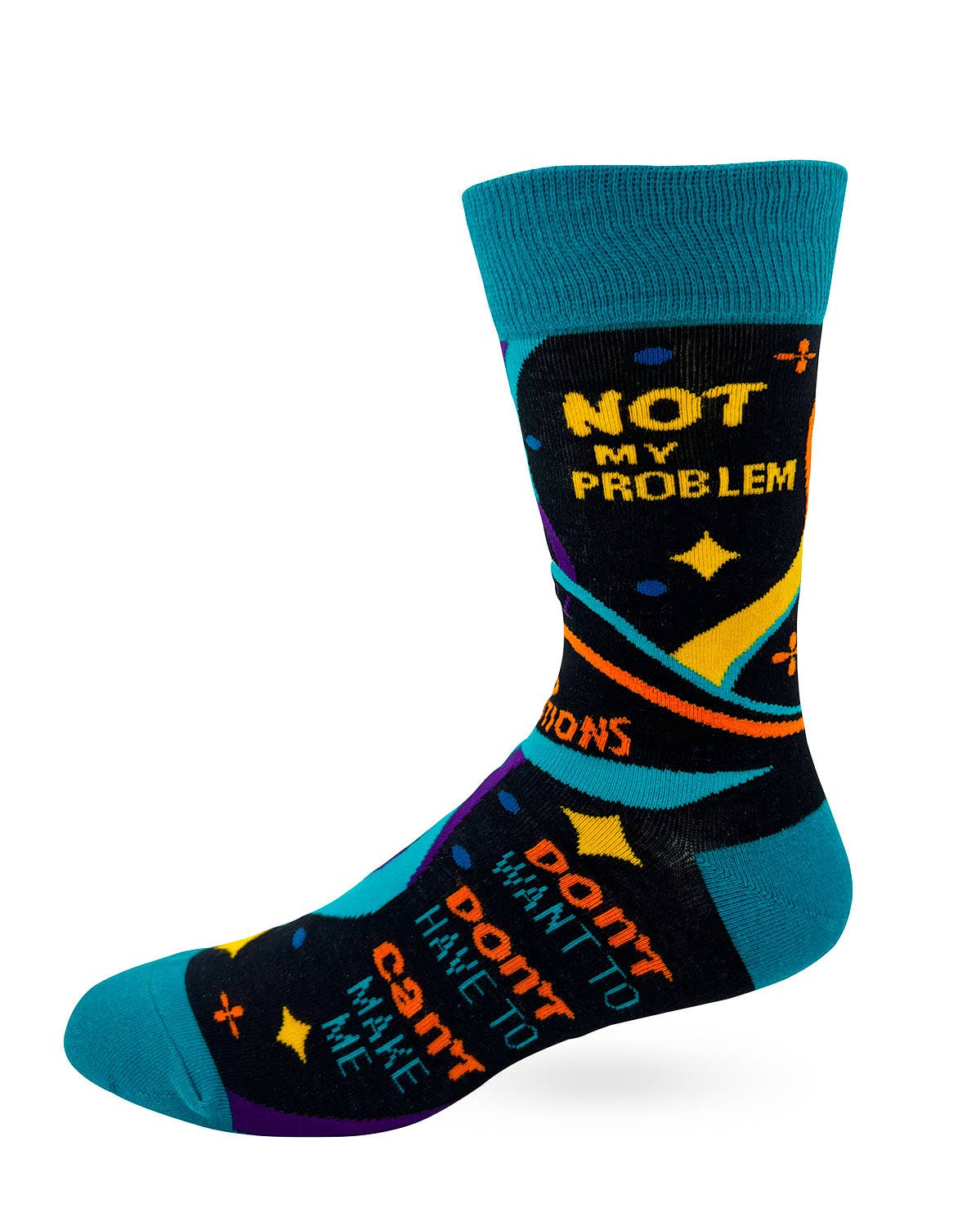 Colorful sock with text design on a white background