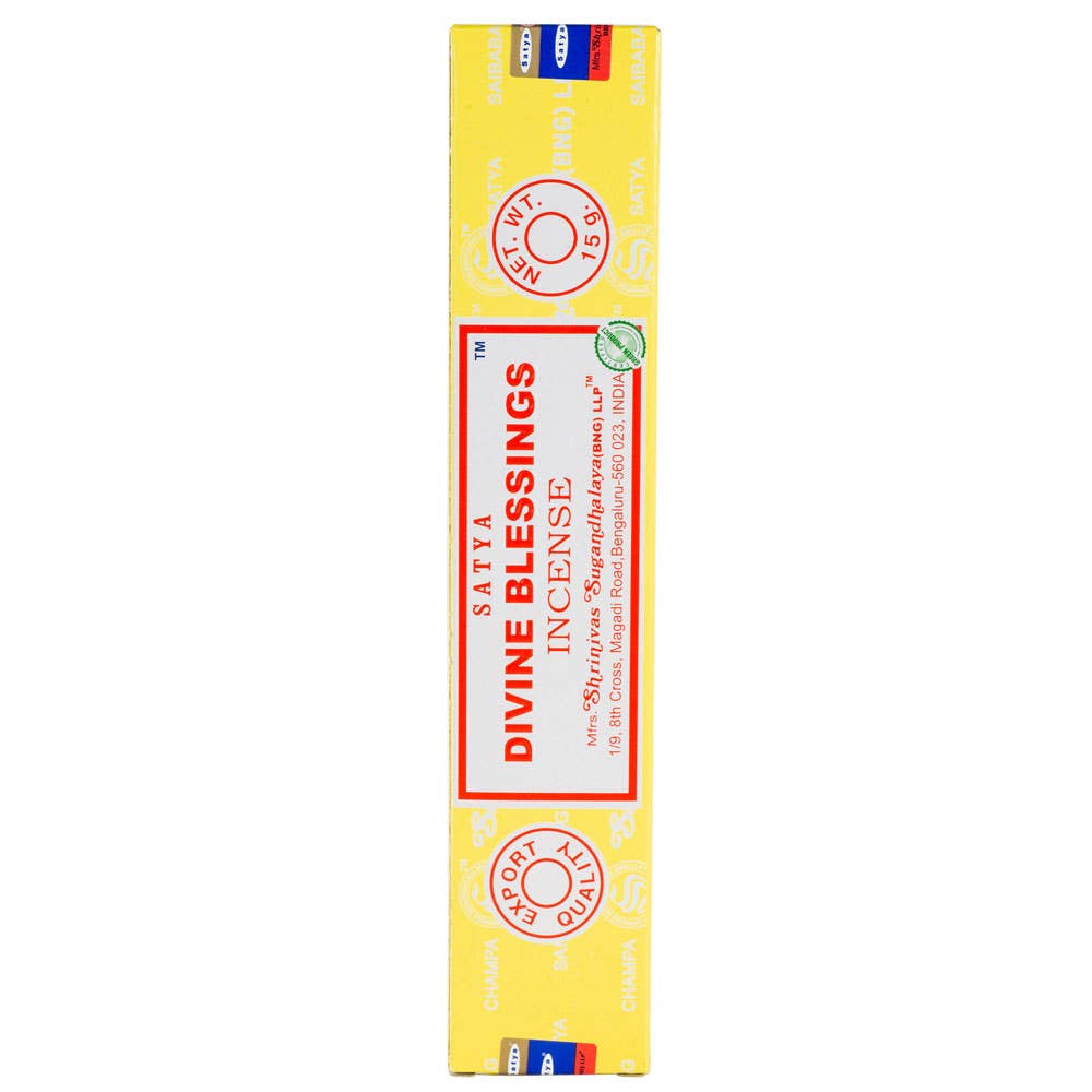 Box of Satya Divine Blessings incense sticks on a white background