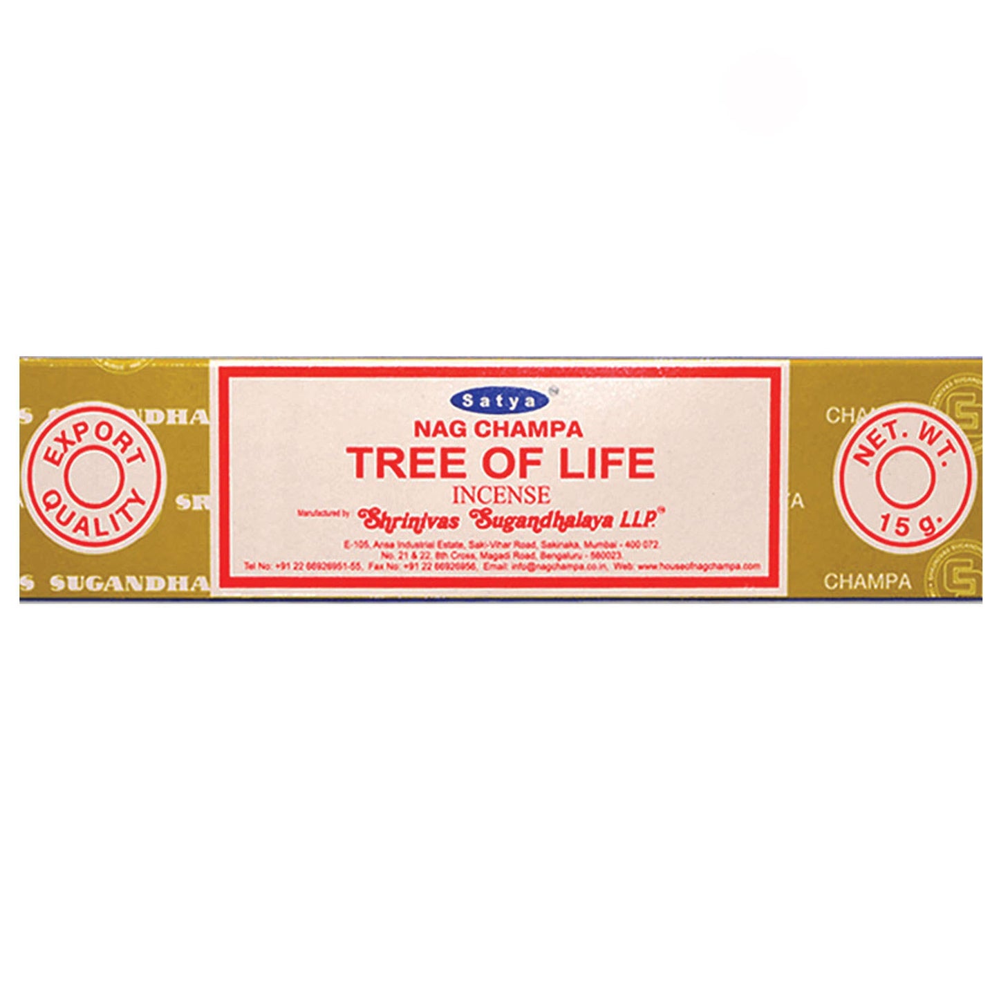 Saiya Nag Champa Tree of Life incense packaging on a white background