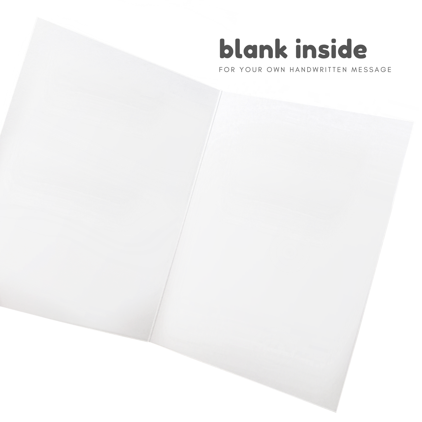 White card with text 'blank inside for your own handwritten message' on a white background