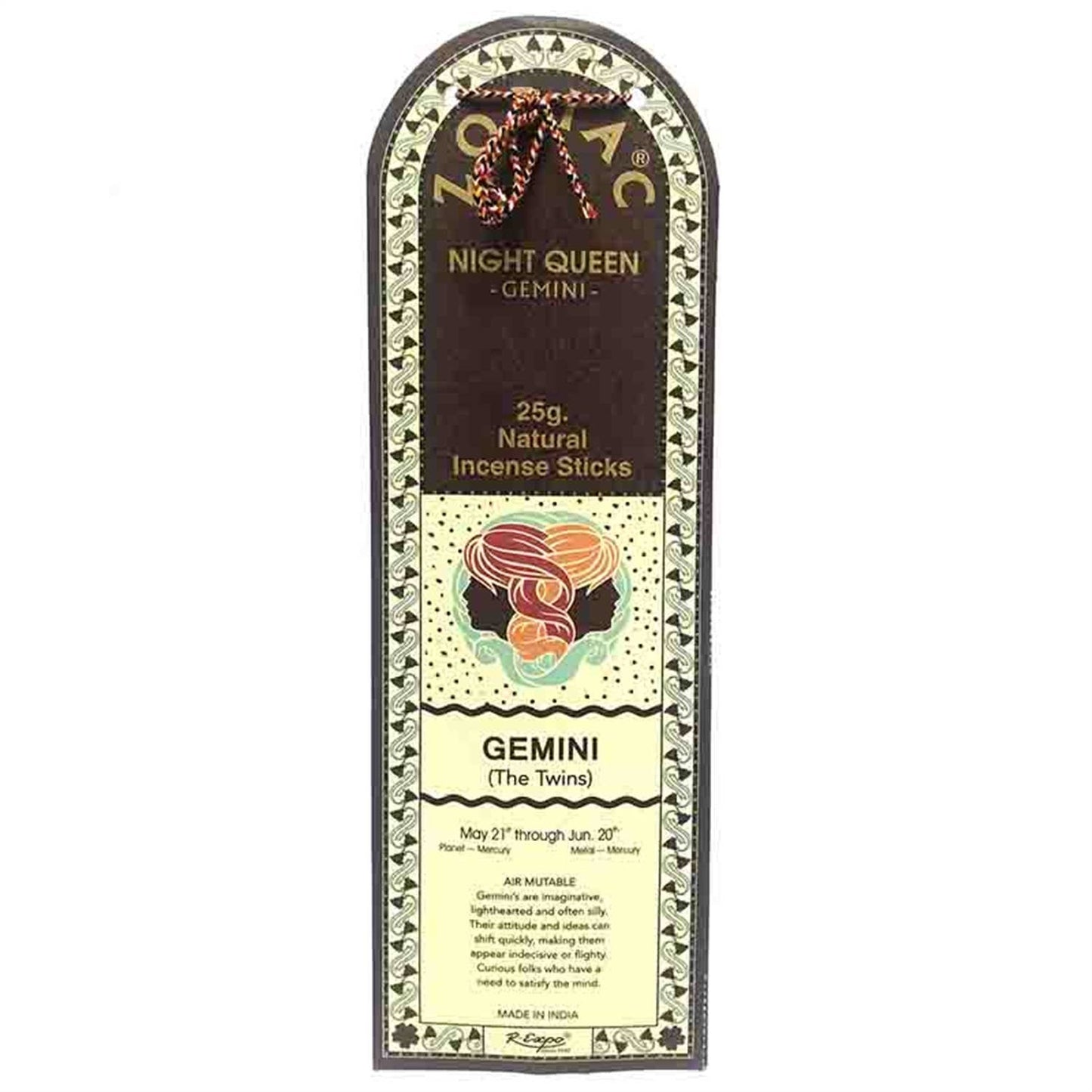 Zoac Night Queen Gemini incense sticks packaging on a white background