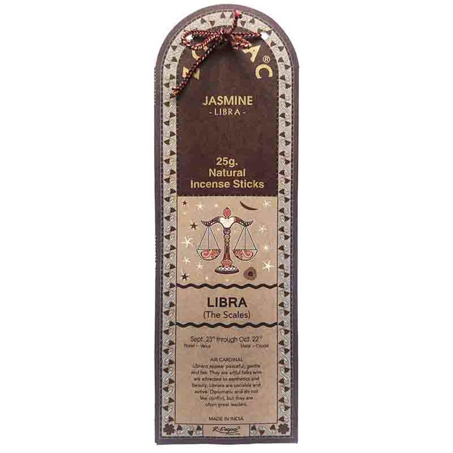 Incense stick packaging with Libra zodiac symbol on a white background
