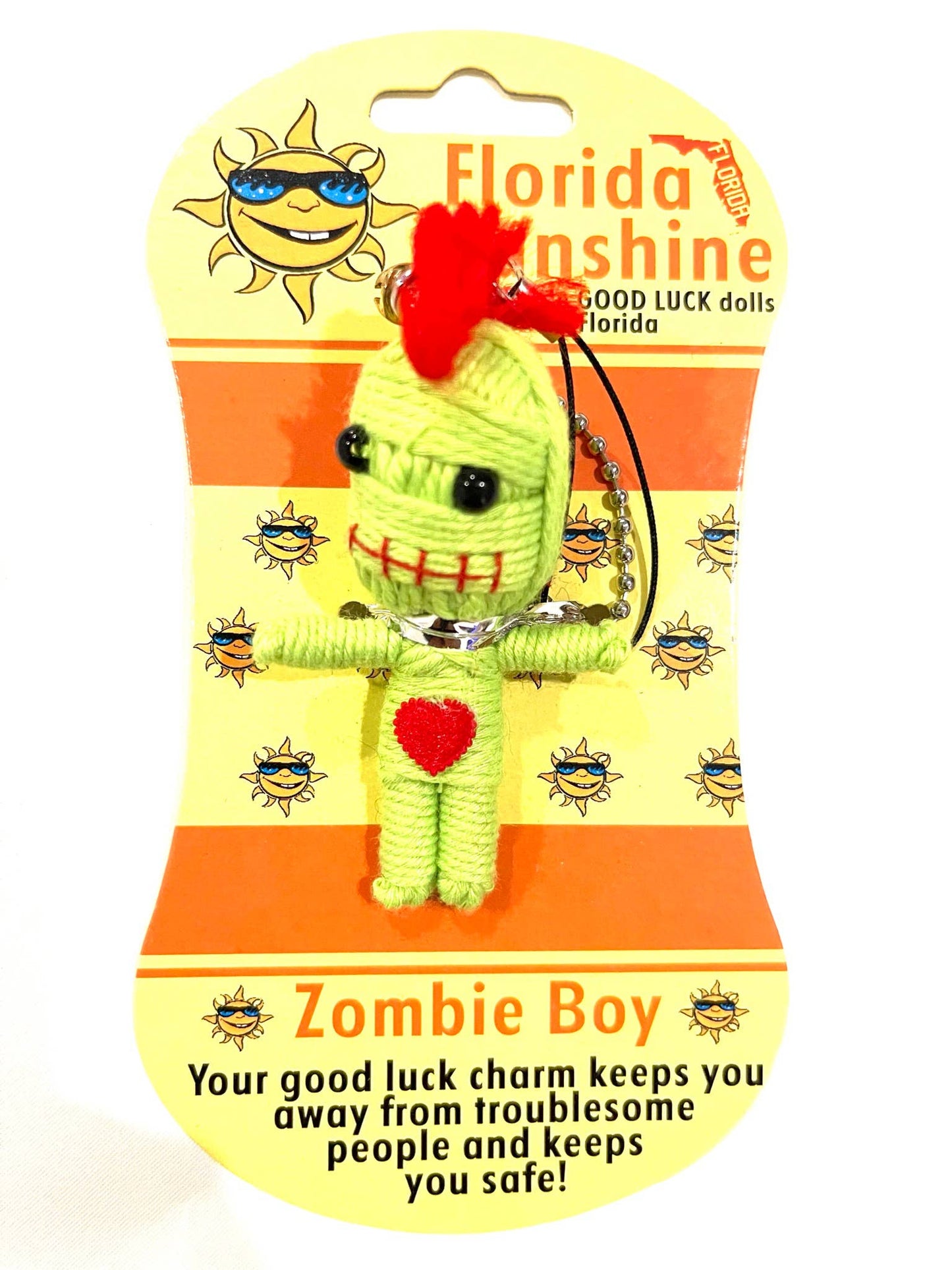 Zombie-themed good luck charm on a Florida Sunshine packaging