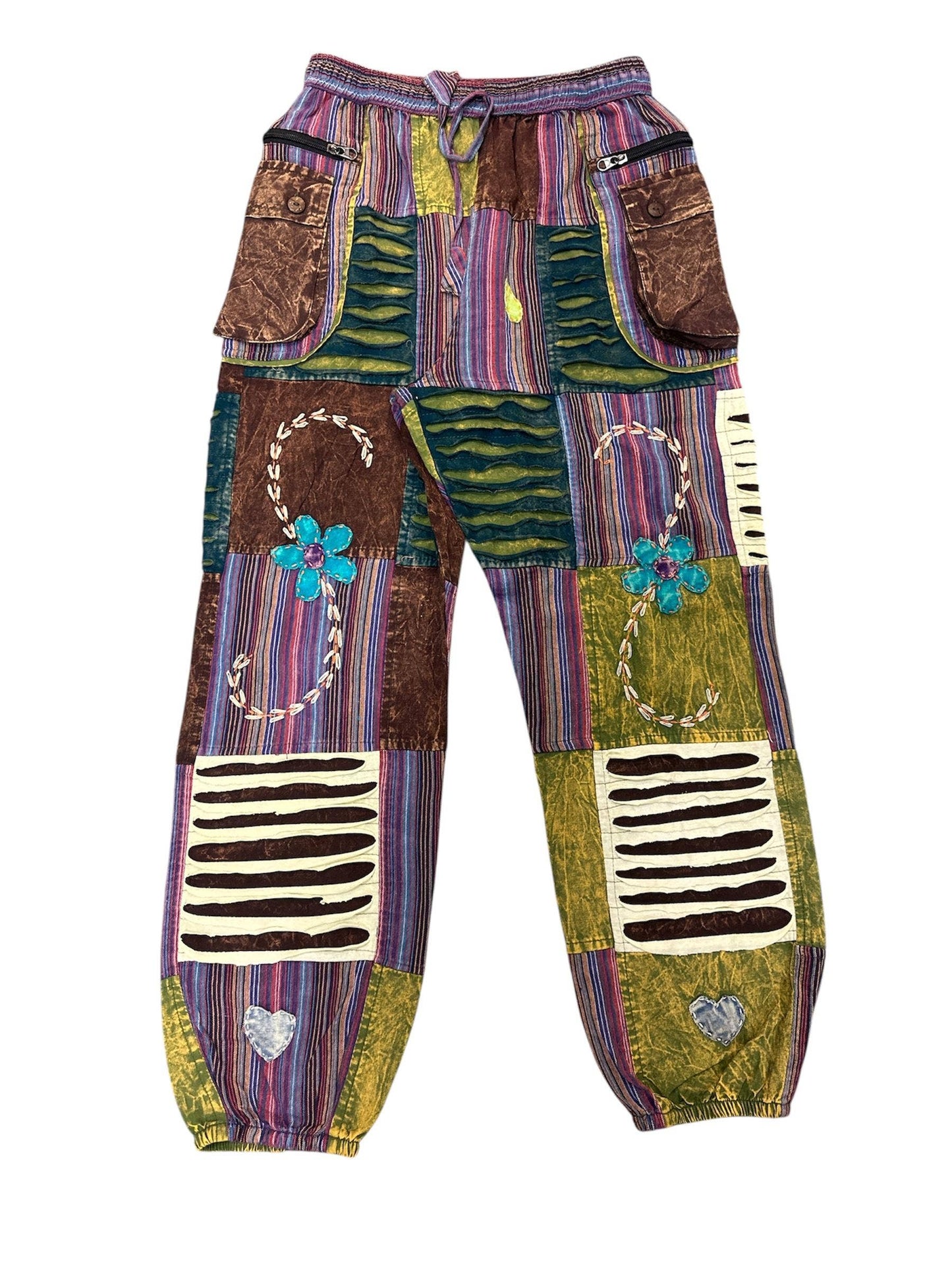 Cotton Multi Patch Razor Flower Artwork Festival Love Pant