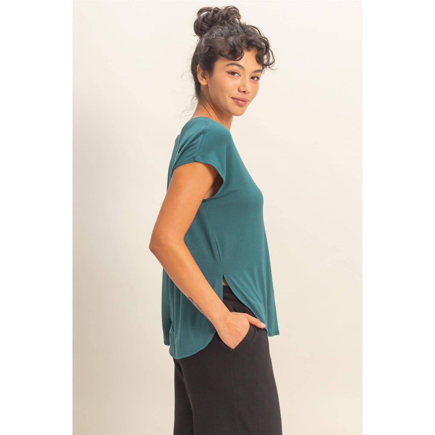 Relaxed Dolman Short Sleeve Round Neck Top