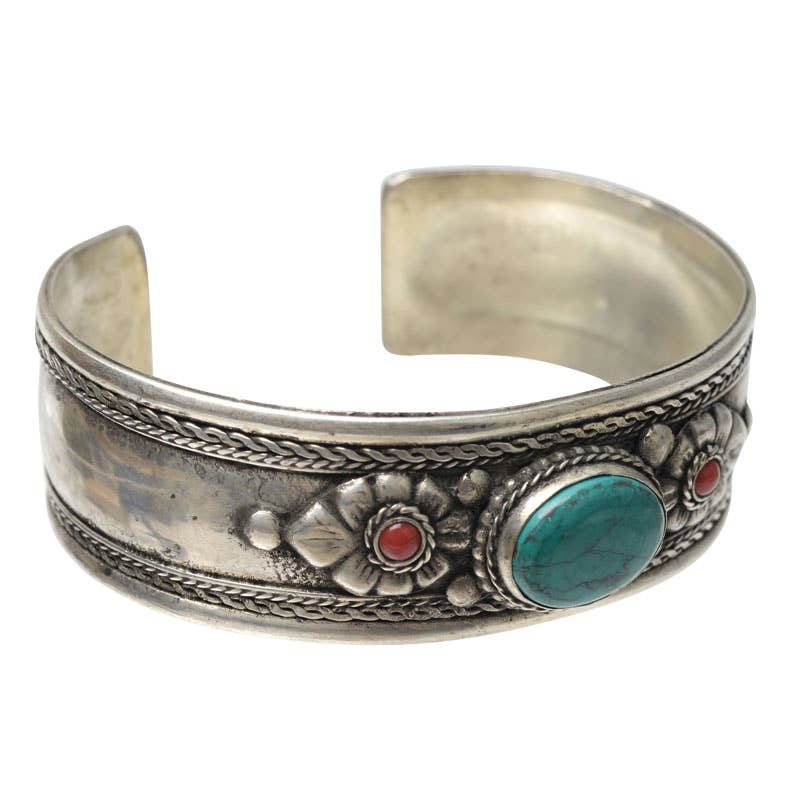 Silver Turquoise Leaf Cuff Bracelet