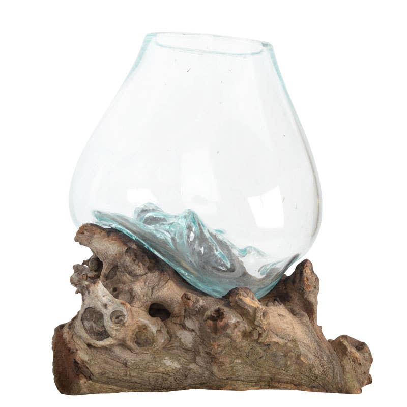 Medium Molten Glass Bowl With Natural Wood