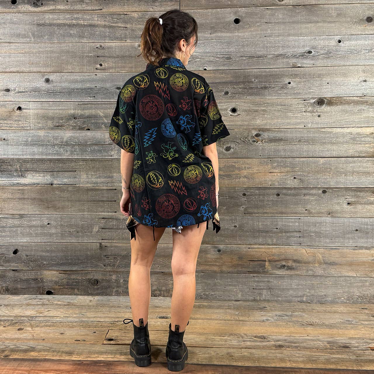 Grateful Dead Short Sleeve Button Up Shirt Multi GD Print