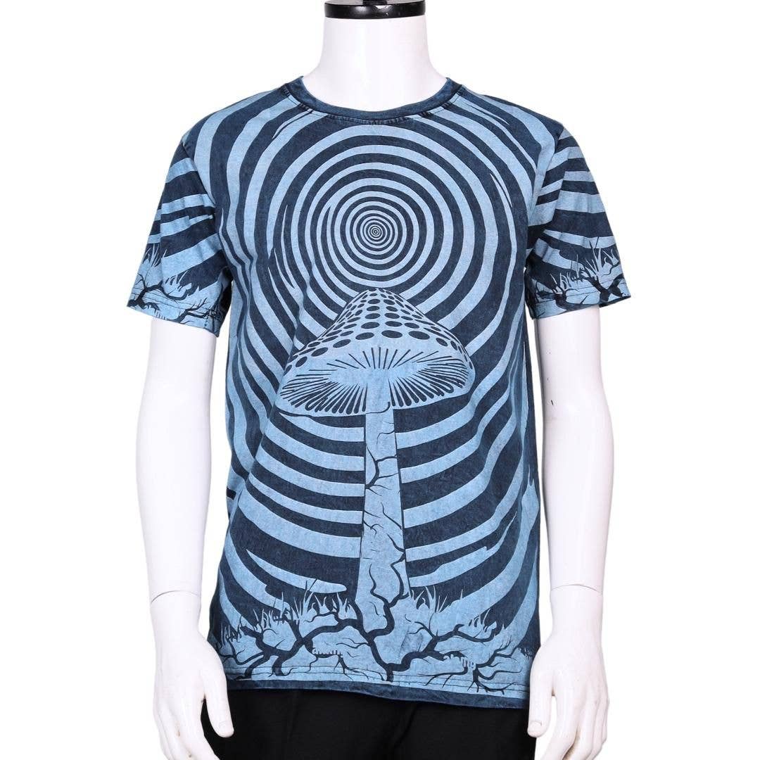 Cotton Stone wash Swirl on King Mushroom T shirt S122 BLUE
