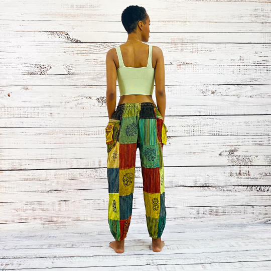 Patchwork Cotton Pants with Multi Pocket (P45-A2E)