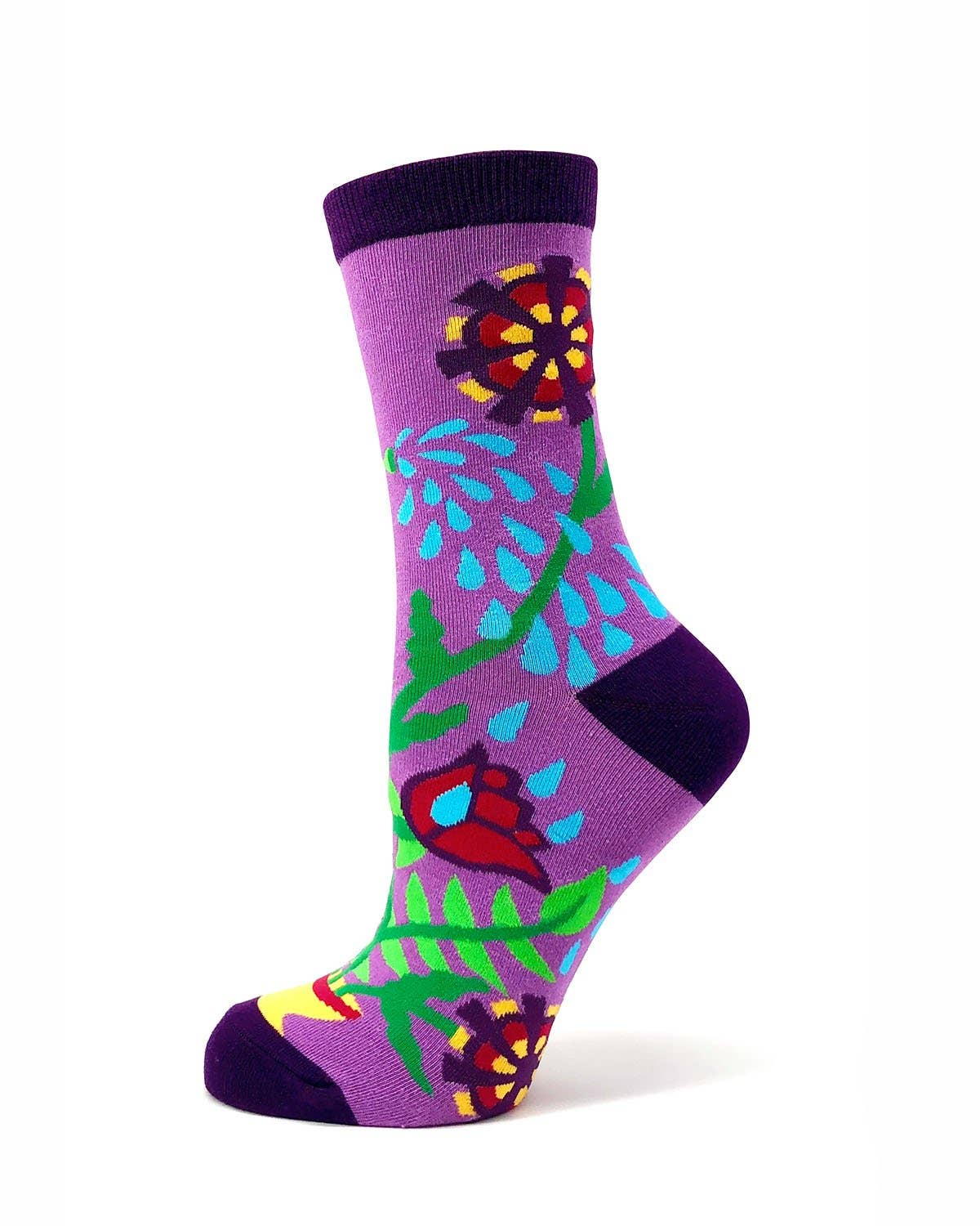 Colorful sock with floral design on a white background