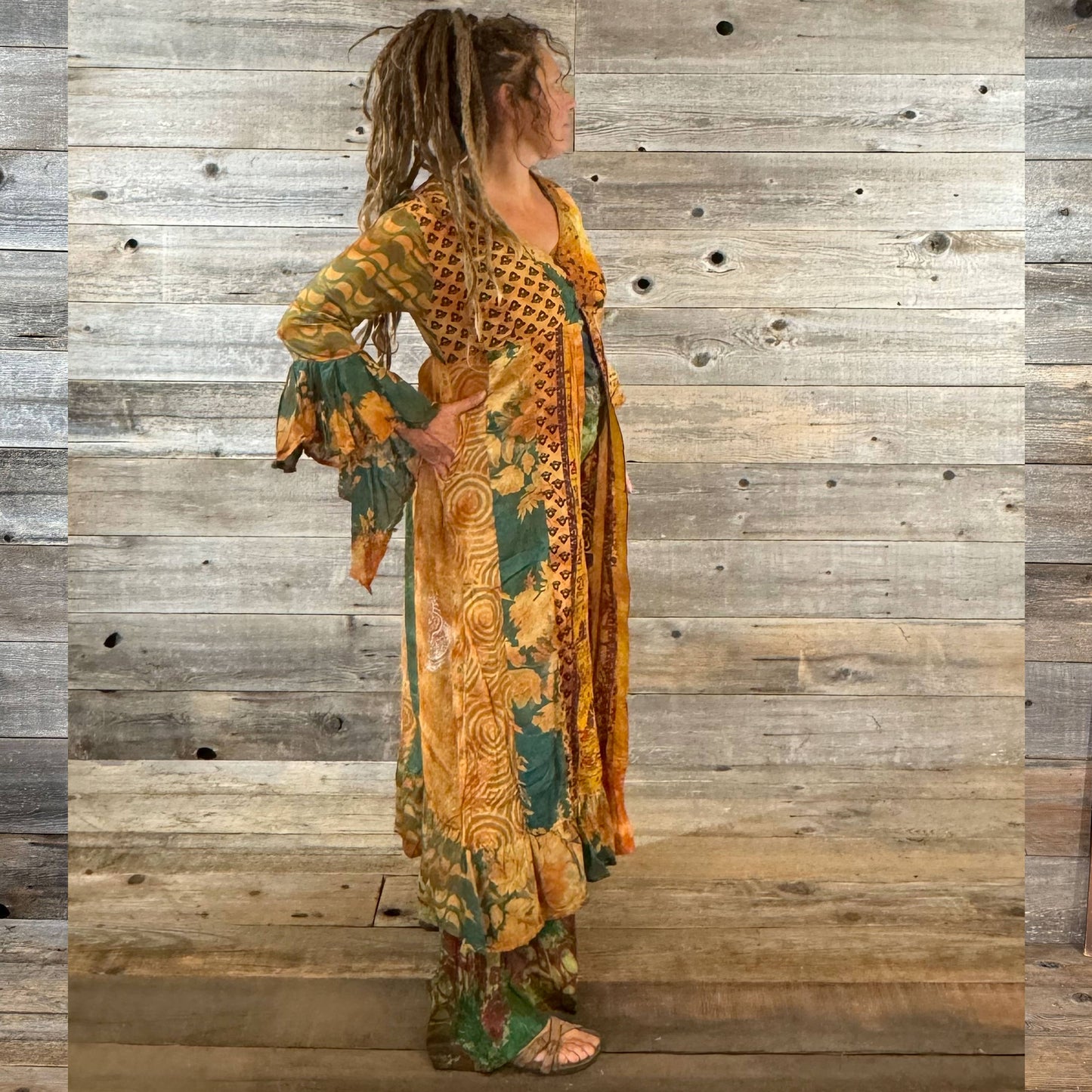 Boho Hippie Jaypuri Patchwork Long Duster Flowy Bell Sleeves