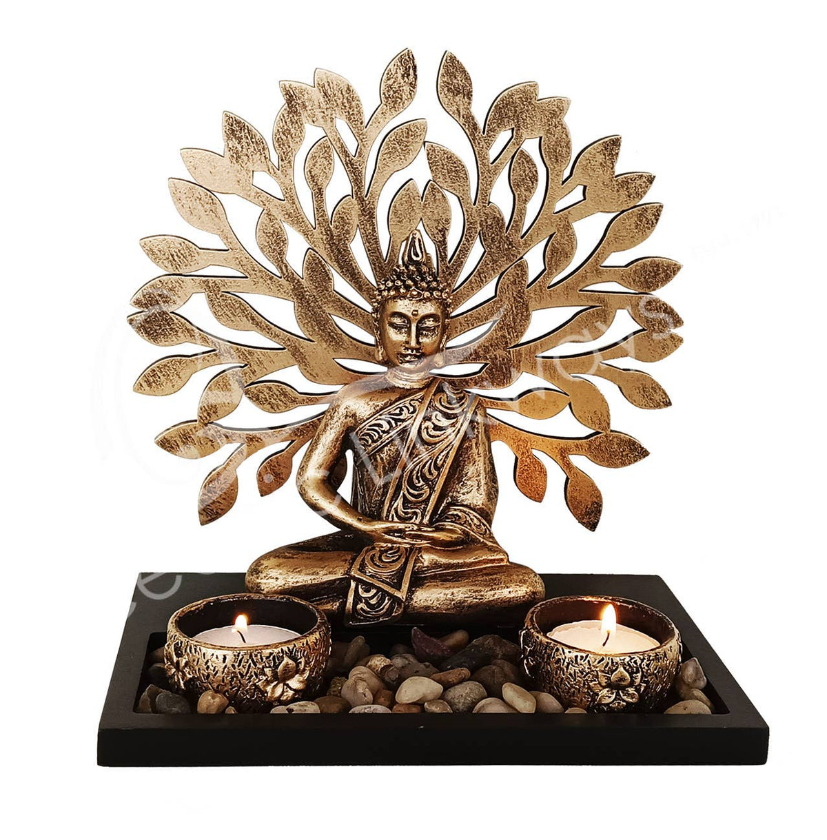 TEALIGHT HOLDER - BUDDHA WITH TREE OF LIFE 7.85"W X 5.90"D X