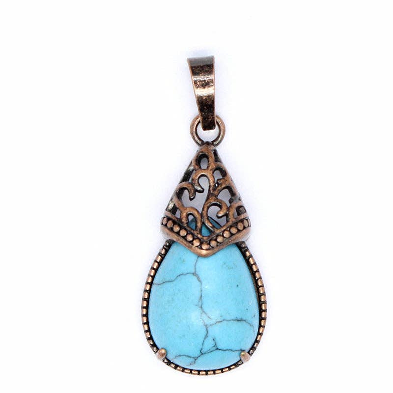 Drop-shaped Natural Stone Bronze Charms (Single Pendant) -CS