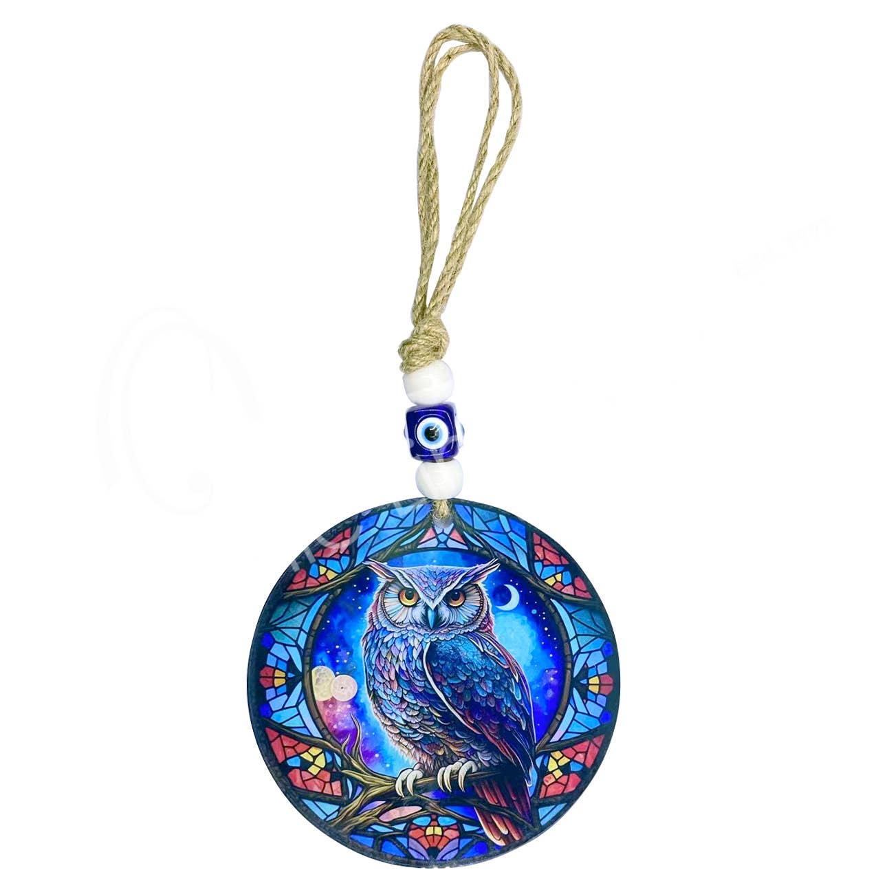 (PC)GLASS PRINTED HANGING - OWL 4.75"DIA.