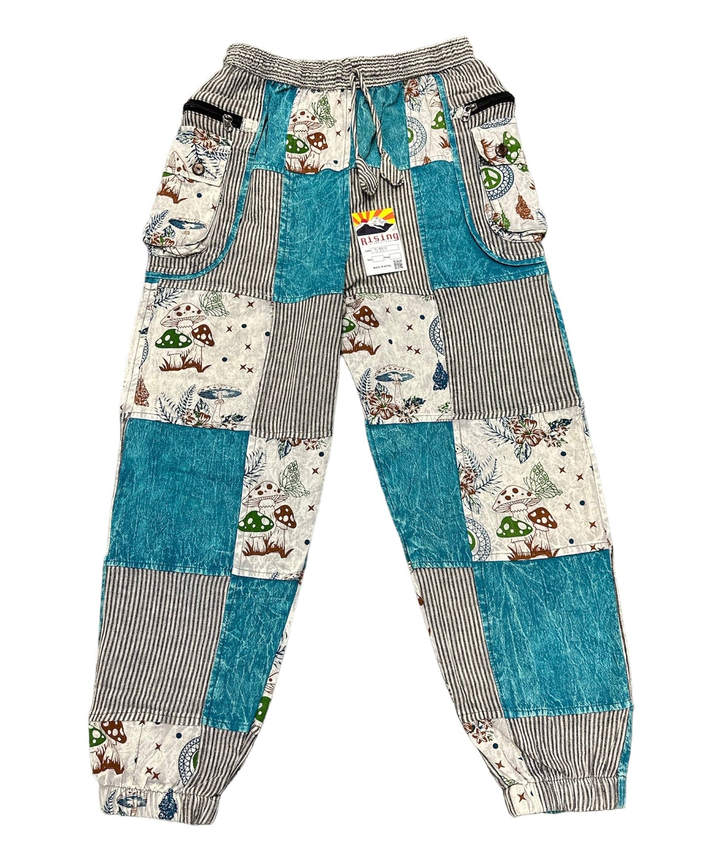 Cotton Patchwork Teal Mushroom Pant D937