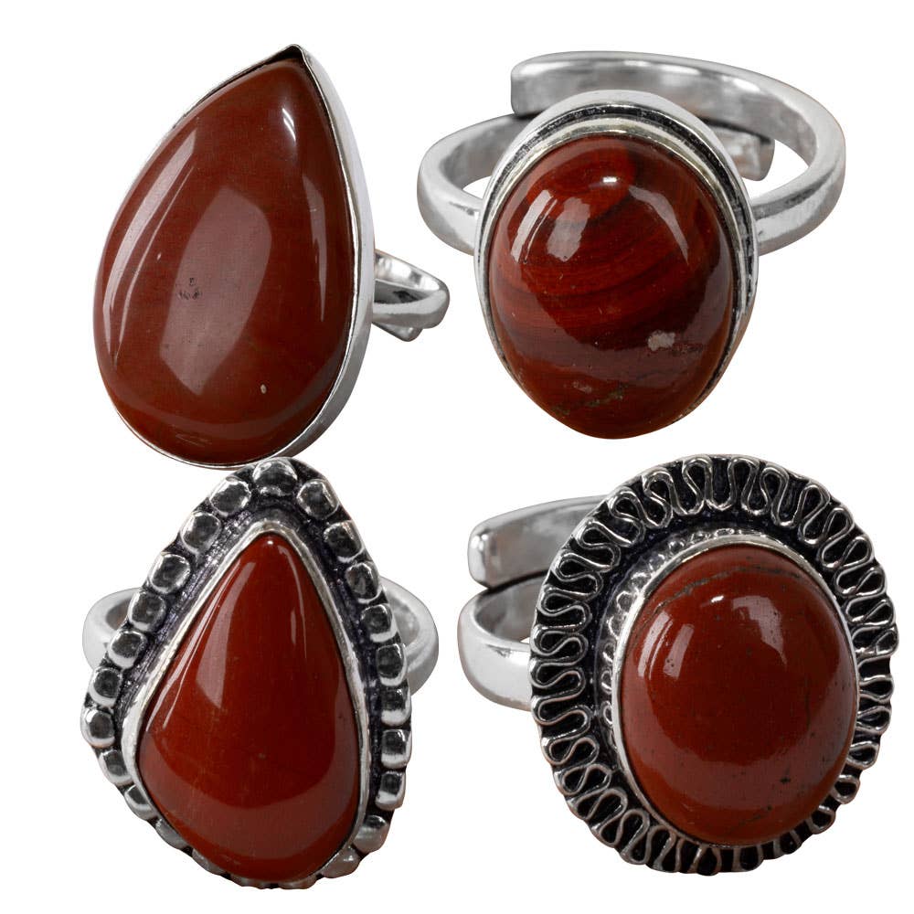 Red Jasper Adjustable Brass Ring