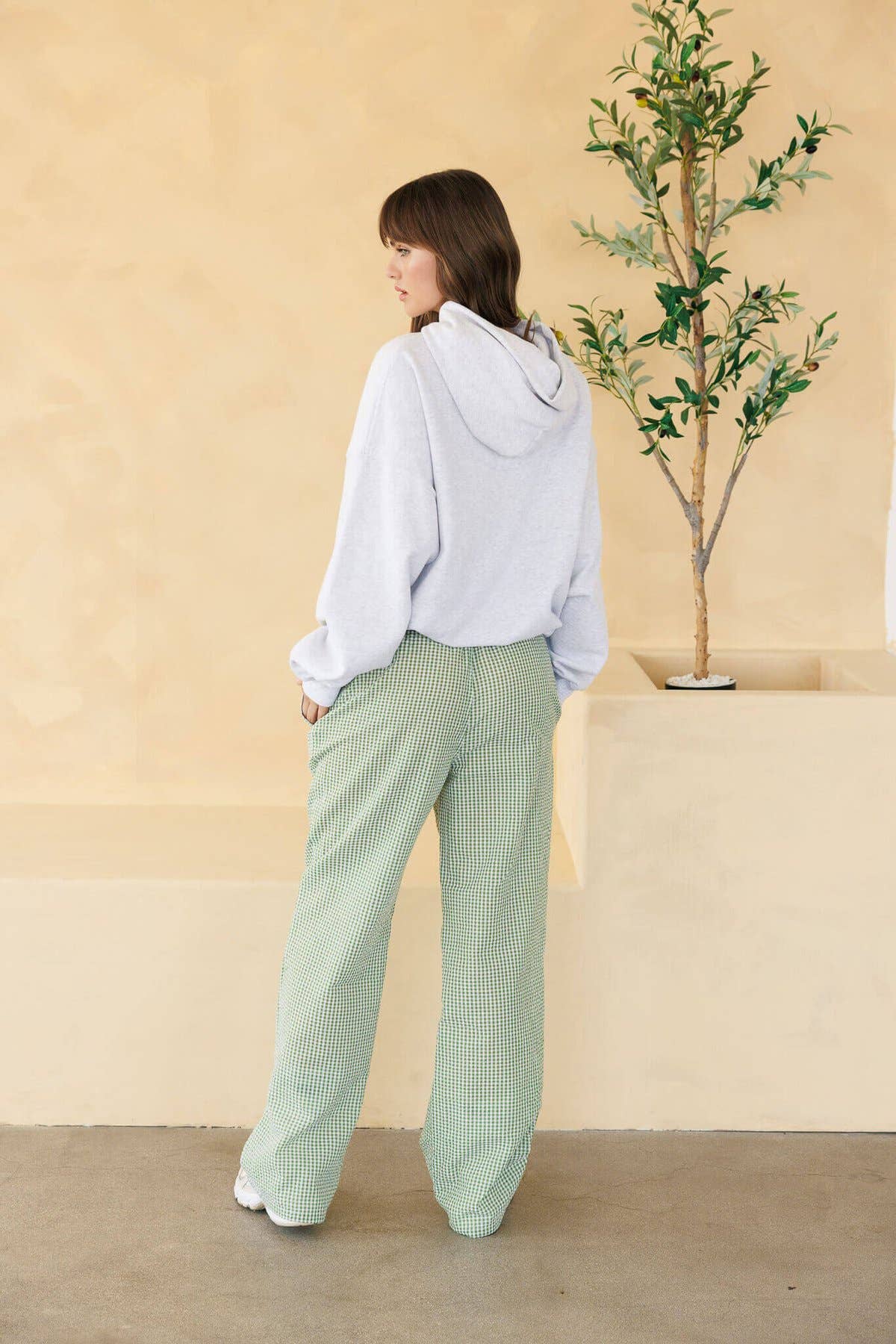 CALI1850 GINGHAM DRAWSTRING WIDE LEG PANTS (52809JCW1700)