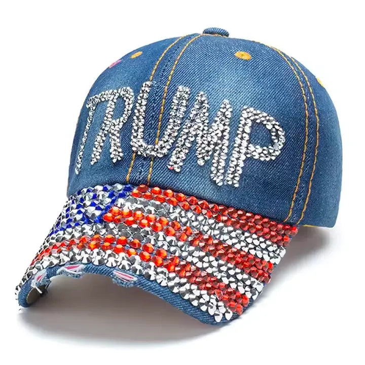 Trump Hat with Bling and Red White Blue Sparkled Beads