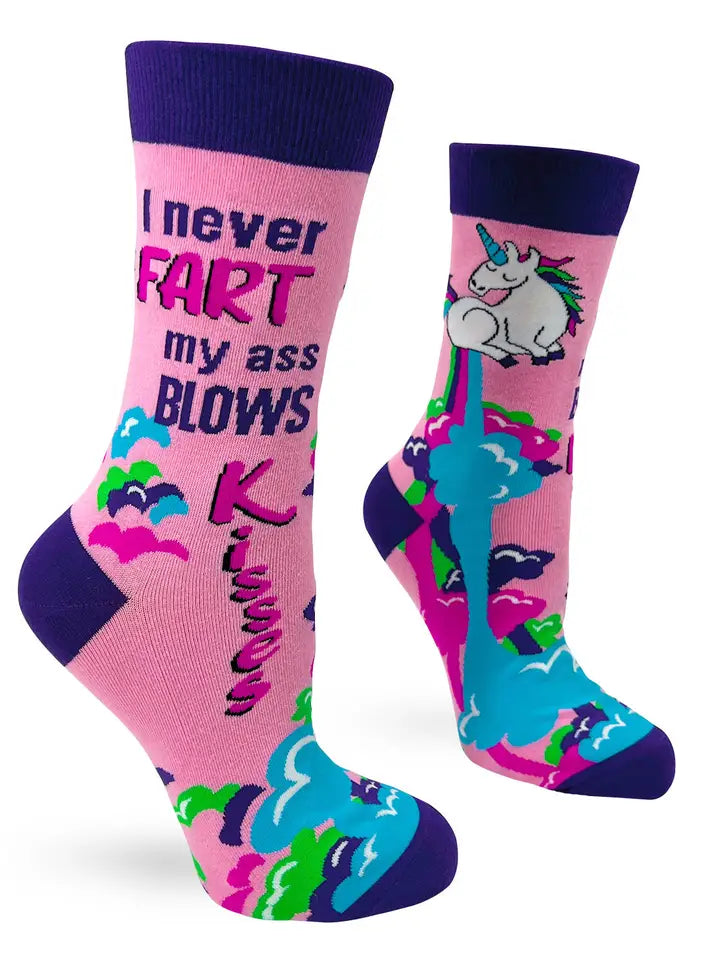 Funny pink socks with a saying my ass blows farts