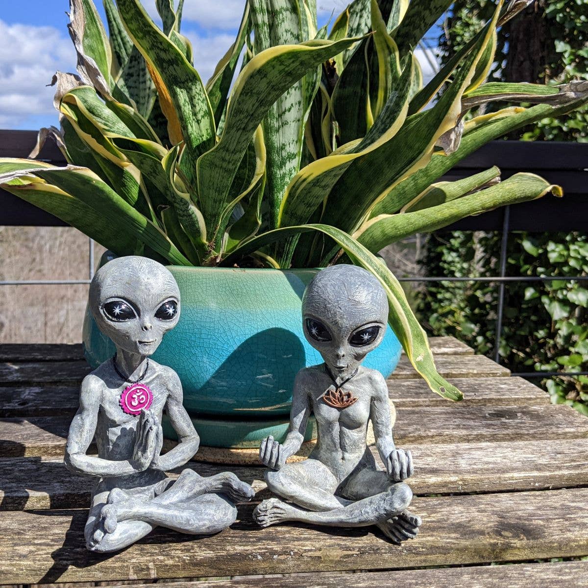 Alien Invasion "Zen and Yoga” Couple Meditating Figurine Set