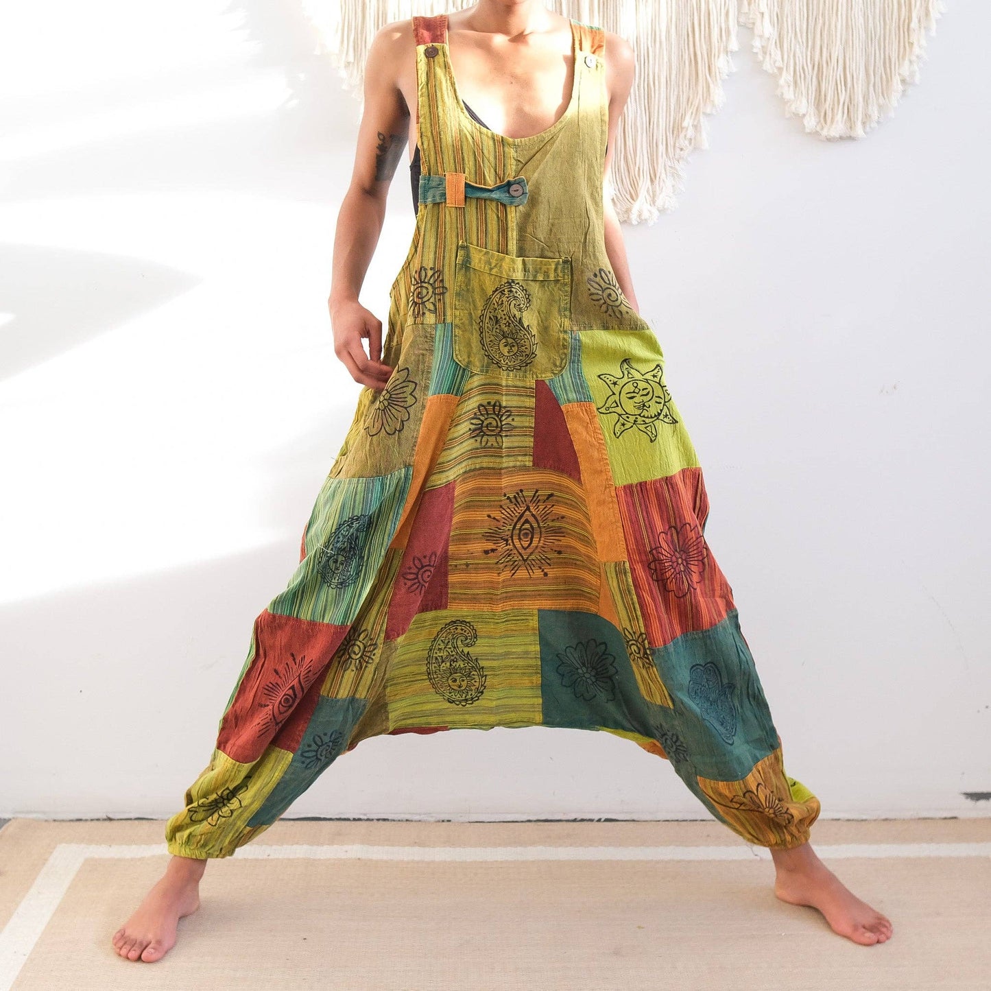 Patchwork Harem Cotton Unisex Jumpsuits (P19-K3C)