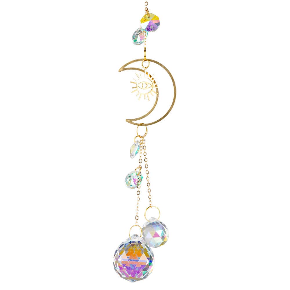Moon With Evil Eye Crystal Suncatcher