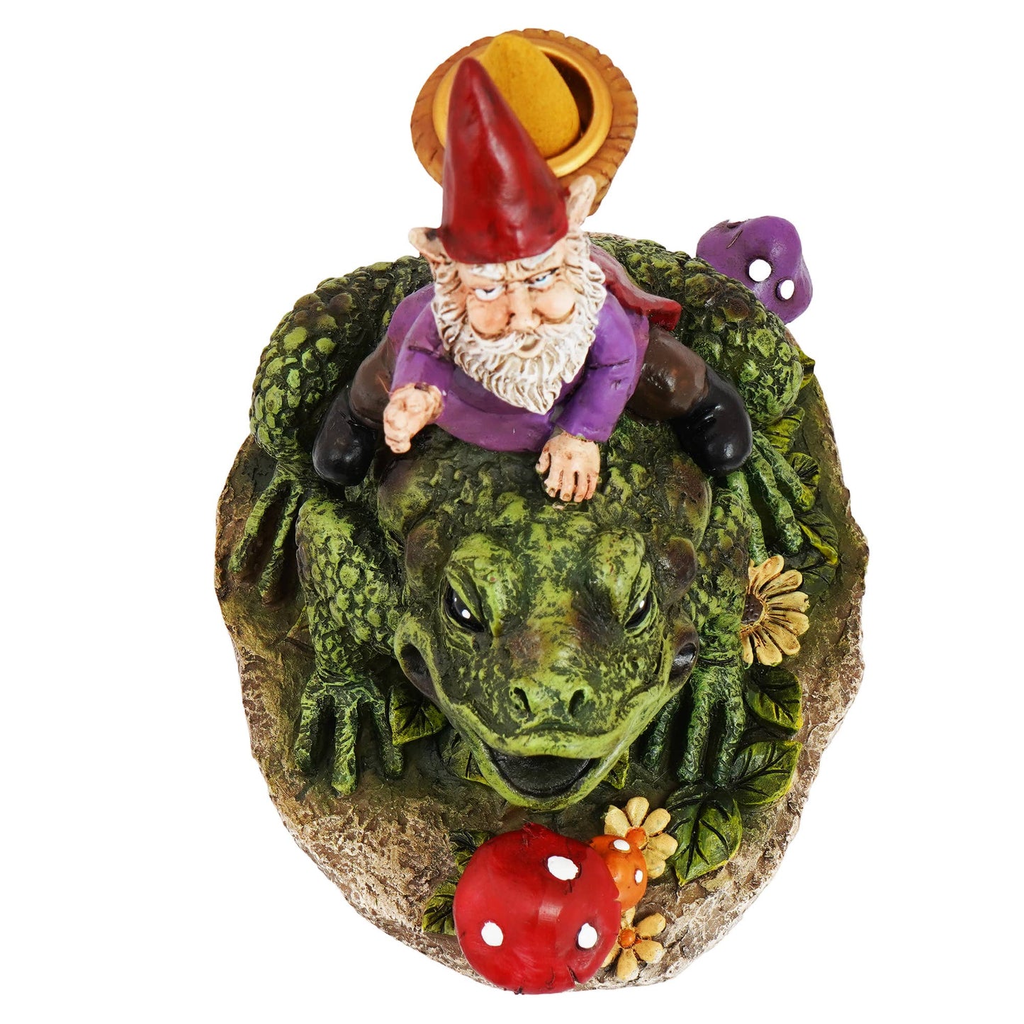 Gnome Riding Frog Back Flow incense Burner